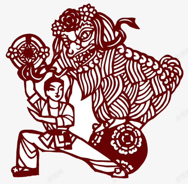 舞狮剪纸png免抠素材_88icon https://88icon.com 中国传统 人物 文间艺术 活灵活现 狮子 生动形象 舞狮剪纸