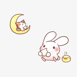 卡通吃团子望月的小兔子素材