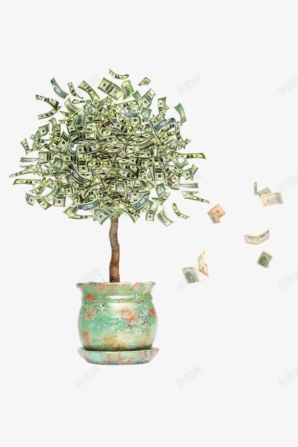 一颗摇钱树png免抠素材_88icon https://88icon.com 漂浮的纸钱 纸钱形成的树 绿色的摇钱树 绿色的盆栽 美金