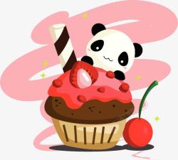 卡通奶酪熊猫前的草莓蛋糕高清图片