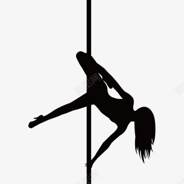 运动人物剪影跳钢管舞的性感女郎剪影矢量图图标图标