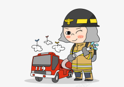 卡通手绘消防员和消防车素材