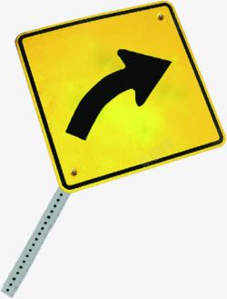 交通标示牌黑色拐弯箭头黄色交通标示牌高清图片