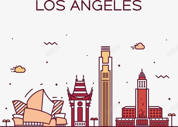 洛杉矶街景png免抠素材_88icon https://88icon.com 云朵 手绘 条纹 树木 浪线 红色 音乐厅