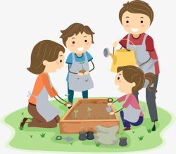 培育家庭可爱卡通家庭种植施肥插画透明p高清图片