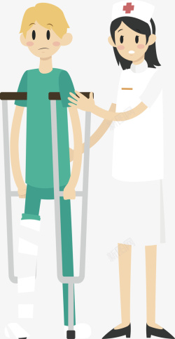 卡通骨折卡通护士与骨折病人矢量图高清图片