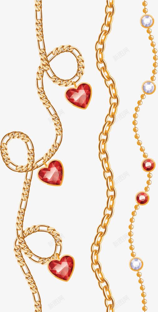 三条金色镶钻项链png免抠素材_88icon https://88icon.com 3d项链 优雅 吊坠 女人 气质 点缀 爱心 玫瑰金 珠宝 珠宝项链 珠宝首饰 立体 红色 装饰 钻石 项链 饰品 首饰
