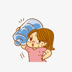卡通扛着桶装水的女汉子素材