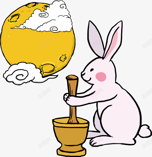 在天上捣药的玉兔png免抠素材_88icon https://88icon.com 中秋节 云 兔子 兔子简笔画 创意设计 彩绘 月亮 玉兔捣药 节日