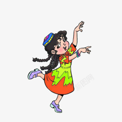 卡通新疆人翩翩起舞的新疆女孩高清图片