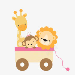 一辆小推车一辆车里装着几只动物玩偶矢量图高清图片
