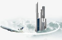 空中城市与飞机素材