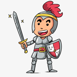 卡通拿着武器和盾牌的骑士矢量图素材