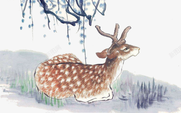 卧着的梅花鹿png免抠素材_88icon https://88icon.com 国画鹿 工笔画小鹿 工笔画背景纹理 梅花鹿 水墨鹿