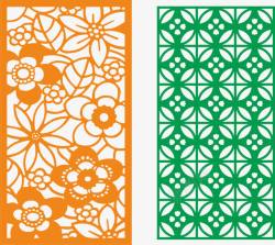 雕花板镂空隔断橙色绿色素材