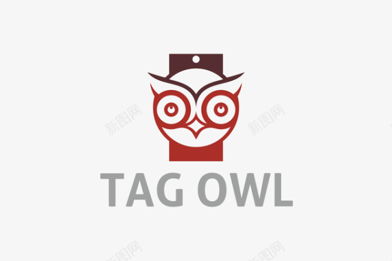 简约眼镜深红色的猫头鹰logo矢量图图标图标