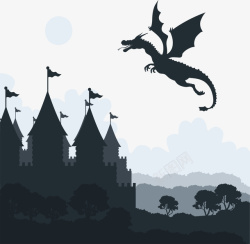 童话故事恶龙和城堡矢量图素材