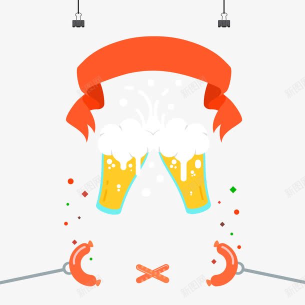 美味碰杯啤酒啤酒节海报png免抠素材_88icon https://88icon.com 啤酒 啤酒节 夏季装饰 彩带 手绘 烧烤 美食 饮料