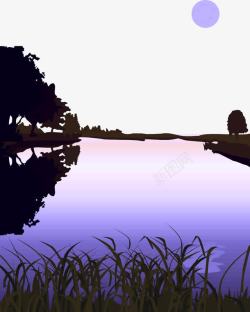 紫色湖泊美景矢量图素材