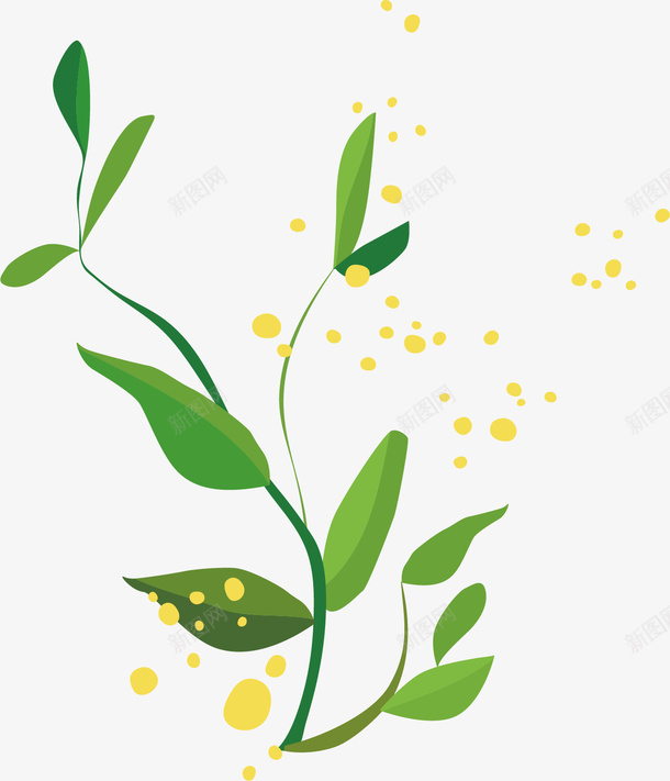 绿色植物卡通插画矢量图ai免抠素材_88icon https://88icon.com 卡通插画 平面 植物 环境 绿色 设计 黄色花粉 矢量图