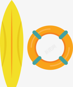 黄色的滑翔板夏日冲浪板游泳圈高清图片