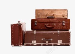 复古行李箱四个棕色的复古皮箱高清图片