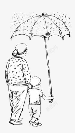 伞下老奶奶的背影素材