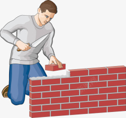 正在垒墙的人素材