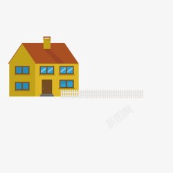 白栅栏带烟囱的小房子旁边白色扁平化均高清图片