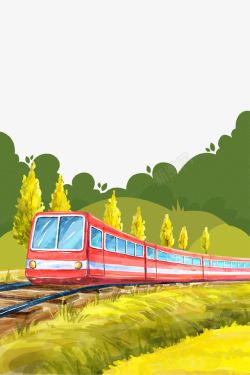 卡通手绘火车旅行插画素材