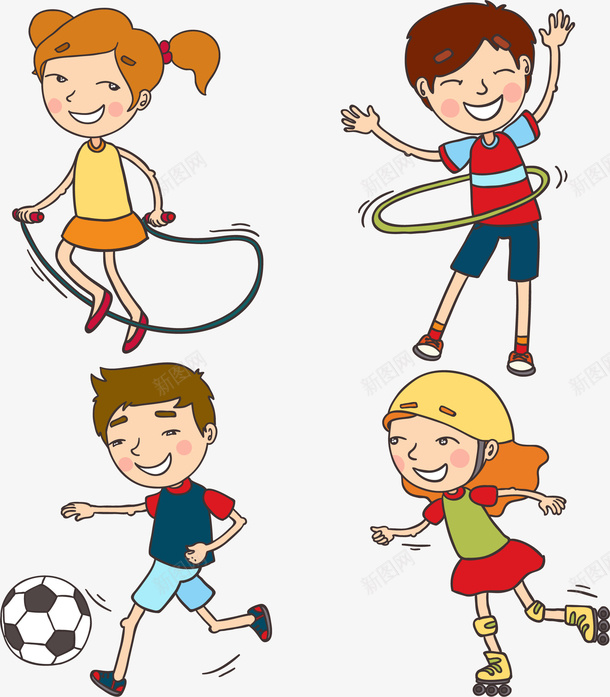 4款彩绘玩耍的快乐儿童png免抠素材_88icon https://88icon.com 儿童 呼啦圈 女孩 彩绘 滑板鞋 玩耍 男孩 足球 跳绳 跳绳孩童
