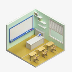 教室桌椅立体3D教室模型高清图片