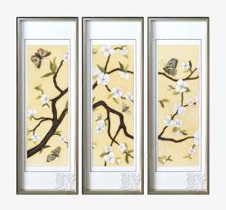 木框长方形壁画中式花鸟背景铝合金框壁画高清图片