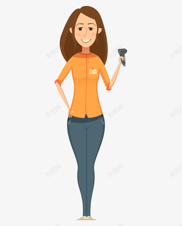 水彩微笑的手银员png免抠素材_88icon https://88icon.com 上班族 卡通手绘 女人 女士 店员卡通 微笑 收银员 橘色衣服 水彩