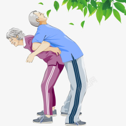 健身老人卡通相互靠背健身的老年人高清图片