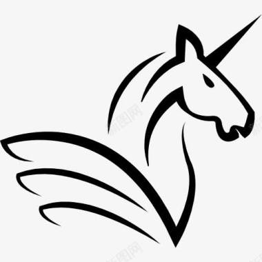 水墨画马素材独角马的头和角和翅膀图标图标