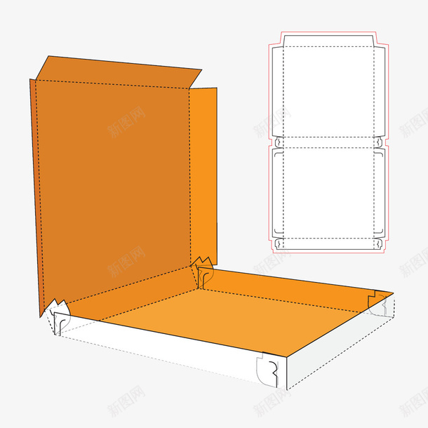 橘黄色立体方形包装结构png免抠素材_88icon https://88icon.com 包装 包装结构图 折叠 方形 模型 橘黄色 立体 结构 解析