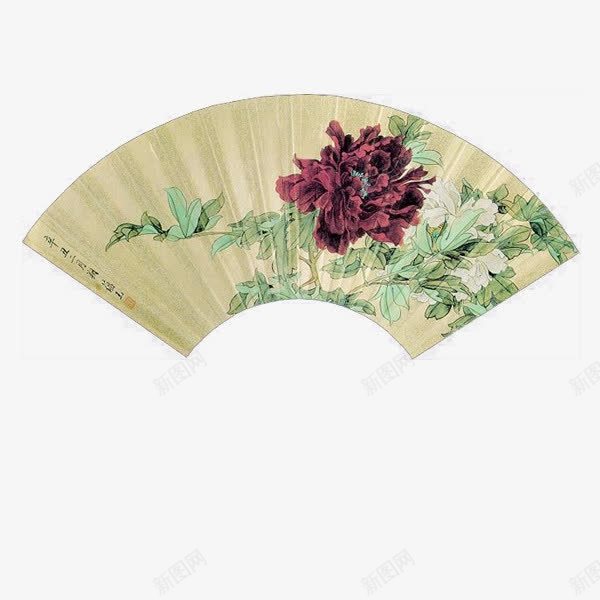 水墨画扇形边框png免抠素材_88icon https://88icon.com 中国风 古风 扇形 扇面边框 折扇 水墨画 牡丹 纸质 绘画