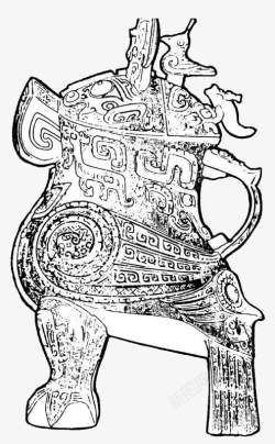 黑白线描古代青铜器侧面图案素材