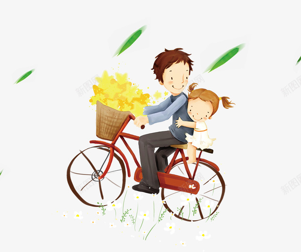 卡通手绘骑车带着孩子的父亲psd免抠素材_88icon https://88icon.com 卡通 孩子的父亲 手绘 草地 飘散的树叶 骑车带着 黄色花朵