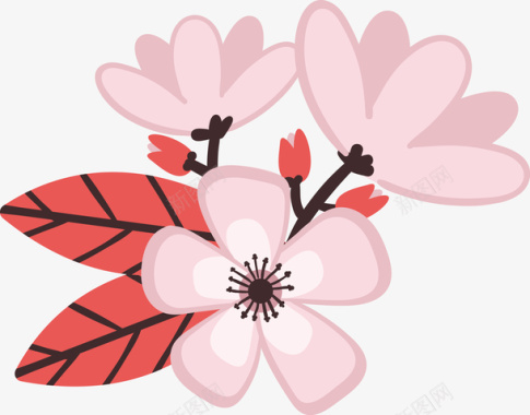 新春新年桃花花朵一支桃花矢量图图标图标