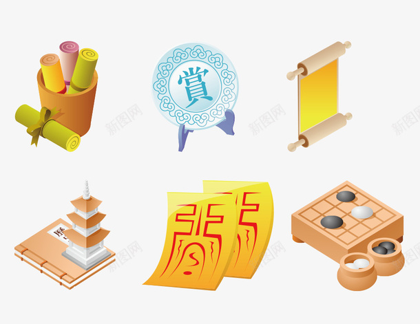 古风木制品矢量图ai免抠素材_88icon https://88icon.com 创意 卷轴 古风木制品 围棋 矢量图