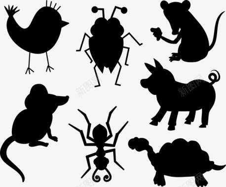 乌龟生日卡黑色的小动物剪影图标图标