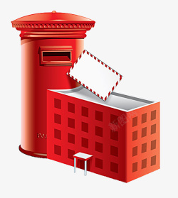 寄件红色系手绘立体风邮政红色的邮筒高清图片