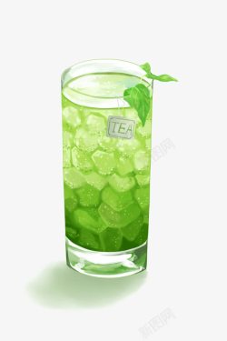 手绘绿茶饮料素材