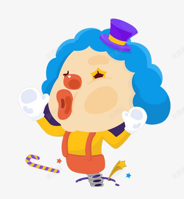 卡通小丑png免抠素材_88icon https://88icon.com joker 动漫人物头发 卡通 头发 小丑 小丑joker 弹簧 手杖 蓝色