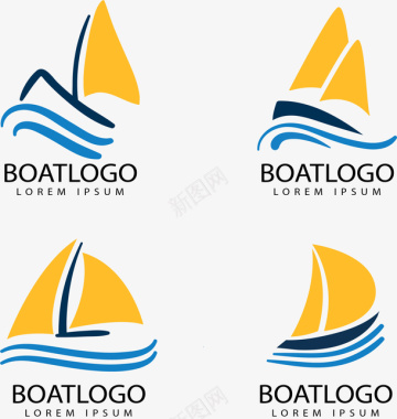 海浪矢量素材4款黄色帆船标志图标图标
