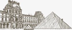 手绘速写卢浮宫博物馆建筑素材