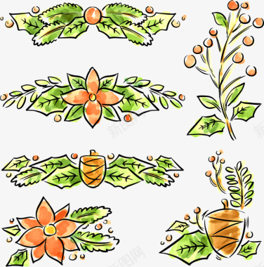 植物图标手绘效果圣诞植物图标图标