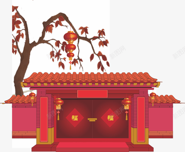 新年大门装饰红色灯笼cdr免抠素材_88icon https://88icon.com 喜庆 大门 新图网 新年 春节 灯笼 福 装饰